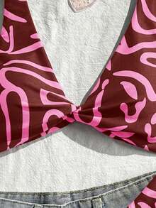 Swim Vcay Set bikini da donna con stampa a foglie - Multicolore - Visualizzare 3