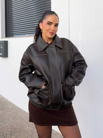 Marta Soriano 女式纯色翻领口袋长袖夹克