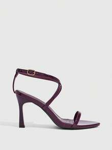 CUCCOO SZL 女士可调节简约酒红色高跟凉鞋，适合日常休闲穿着，春季鞋履，春假复活节舞会高跟鞋 - 酒紅色 - 查看 2