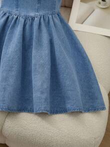 SHEIN MOD Đầm denim nữ kiểu dáng thường ngày với dây đeo vai thắt nút. - Rửa trung bình - Xem 5