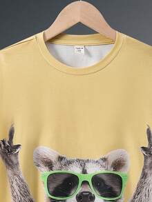 SHEIN Tween Boy Cute Cartoon Animal Print Crew Neck Knit T-Shirt - Yellow - View 4