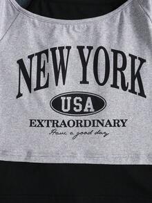 SHEIN 这款少女休闲二合一街头风T恤，印有字母标语和汽车图案，采用露肩短袖设计，适合夏季休闲活动、购物和拍照。 - 灰色 - 查看 6