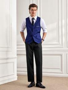 Officeau Quần âu dài màu đen dành cho nam, quần âu màu trơn dành cho quý ông, dành cho mùa thu - màu đen - Xem 6