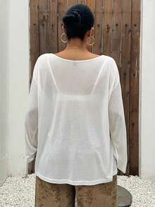 Dazy Plus Atasan Tunik Longgar Model Batwing Ukuran Plus dengan Belahan di Bagian Bahu, Gaya Liburan, Wanita Ukuran Plus, Putih, Musim Semi/Panas - Putih - View 7