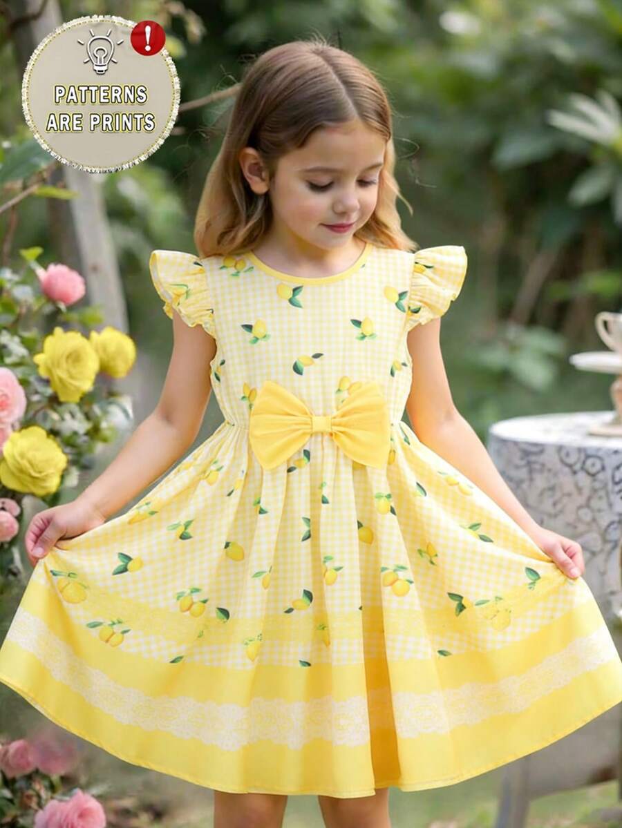 Đầm chữ A tay ngắn thắt nơ họa tiết kẻ caro chanh ngọt ngào cho bé gái, thích hợp cho các buổi đi chơi mùa hè. - Nhiều màu - Xem 1