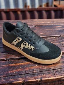 Tenis casuales negros con leopardo - Negro - Ver 4