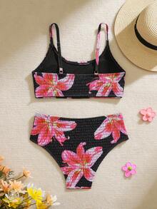 SHEIN 少女印花比基尼套装，假日风情，沙滩装，随机印花 - 彩色 - 查看 2