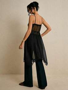 Poéselle Áo hai dây ren phối họa tiết gợi cảm thời trang nữ - màu đen - Xem 4