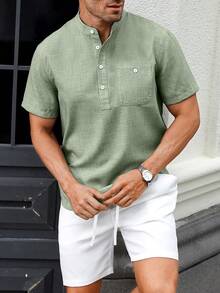 Manfinity CasualCool Bộ 2 món áo sơ mi tay ngắn màu xanh lá cây và quần short màu trắng có túi cho nam - màu xanh lá - Xem 5