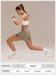 GLOWMODE 4英寸 VitalSwift Chase Every Mile 高腰防卷边收腹轻盈速干抑菌内置内裤跑步短裤训练网球慢跑跑步健身运动服 - 卡其色 - 查看 7