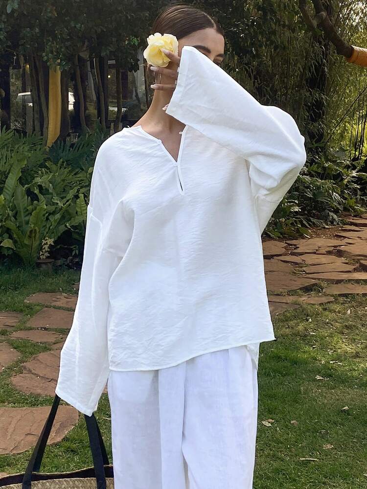 Women's Long Sleeve Solid Color Casual Vacation Shirt