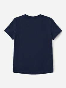 SHEIN Maternity Letter & Heart Print Round Neck Short Sleeve Casual T-Shirt - Blue - View 3