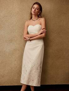 PREMIUM VESTIDO MIDI SIN TIRANTES BORDADO PARA CITAS DE INVIERNO PARA MUJERES - Albaricoque - Ver 5