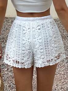 DAZY Quần short nữ dáng rộng, thắt eo bằng dây rút, thiết kế khoét lỗ. - trắng - Xem 2