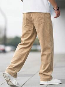 SHEIN Quần jean denim dáng rộng, thoải mái, có túi khóa kéo dành cho bé trai tuổi teen - Màu Khaki - Xem 2