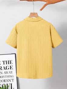 SHEIN 男童纯色短袖单排扣口袋梭织衬衫 - 黃色 - 查看 2