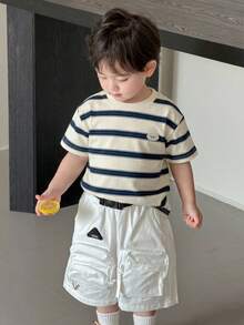 DAZY 男童休闲条纹圆领短袖上衣，夏季 - 綠色 - 查看 5