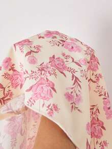 Set de 2 piezas Falda larga de línea A con estampado floral elegante, blusa de manga abullonada para adolescente, cuello con decoración de perlas, estilo minimalista - Rosa - Ver 8
