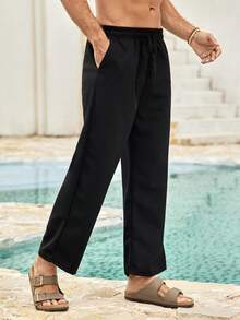 Mercer Haus Men's Lightweight Solid Color Polyester Casual Sports Capri Pants For Summer - Black - View 5