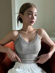 DAZY Women Lace Trim Casual Versatile Daily Wear Camisole Top - Grey - View 3