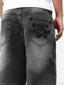 Chillumni Men's Grey Embroidered Casual Loose Fit Jeans Grey Baggy Jeans - Grey - View 8