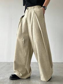Manfinity Hypemode Men's Solid Color Casual Versatile Wide Leg Pants For Daily Wear Wide Leg - Apricot - View 4