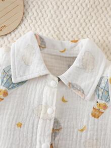 2件套纯棉婴儿休闲气球印花POLO领短袖开衫上衣+短裤新生儿男宝宝夏季服装男女通用夏季婴儿服装 - 白色 - 查看 4