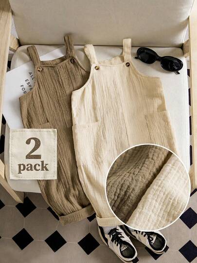 男婴纯色口袋设计休闲背带裤