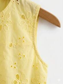 GlowEve Đầm sơ mi nữ thanh lịch, lãng mạn, cổ tròn, không tay, chất liệu chiffon, xếp ly, dáng chữ A, thêu họa tiết, màu trắng, thích hợp cho kỳ nghỉ. - Màu vàng - Xem 4