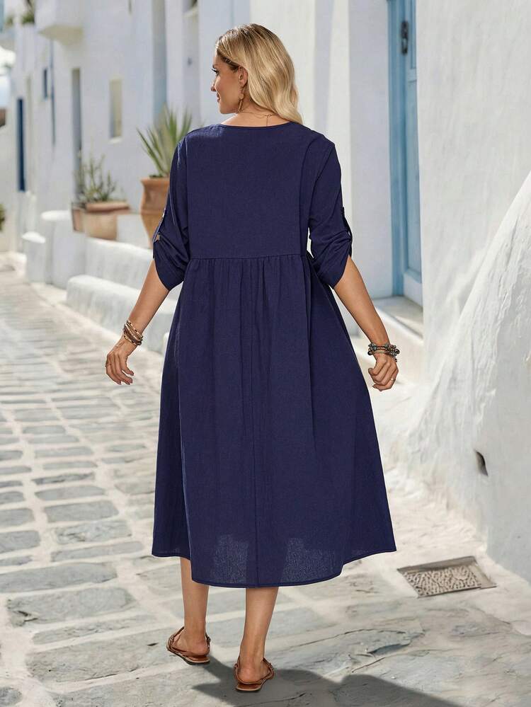 Women's Solid Color Pocket Button Casual Daily Summer Long Sleeve Dress Summer Outfit For Women Summer Dress Graduation Dress For Women Casual Dresses For Women Casual Women's Dresses Cotton Dresses For Women Country Dress Blue Dress Causal Dresses For Women Summer Casual Dress Women Pure Cotton Dress Women Mother's Day Dress Blue Dresses For Women Casual Dresses For Women Summer Women Cotton Dress Midi Summer Dress