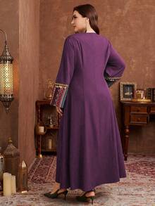 Al Najma 大码女式拼接流苏装饰收腰A字度假连衣裙 - 紫色 - 查看 2