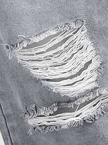 SHEIN MOD Quần jeans ống rộng màu xanh rách dáng rộng dành cho nữ cỡ lớn - Màu Xám nhạt - Xem 2