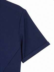 Manfinity Homme Men's Solid Color Casual Versatile Daily Wear Short Sleeve Shirt - Navy Blue - View 3