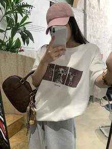 DAZY Women's Round Neck Printed Short Sleeve Casual T-Shirt Graphic Tees Women - White - View 6