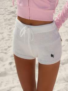 Sydney Algeri 女士休闲紧身针织裤，百搭，小标志刺绣 - 白色 - 查看 6