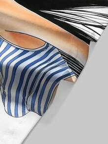 ROMWE Anime Áo croptop trắng in hình nhân vật hoạt hình dễ thương theo phong cách vintage Y2K, gợi cảm. - trắng - Xem 3