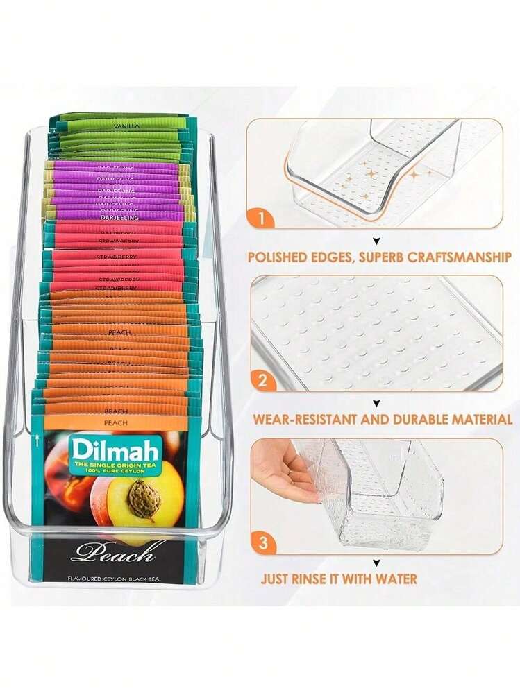 2Pcs Multifunctional Transparent Storage Box, Space-Saving Organizer For Tea Bags & Spices, Essential Kitchen Countertop Storage - Transparent - View 8