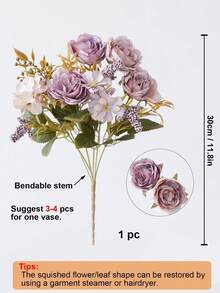1支/3支浪漫玫瑰牡丹花束仿真花手持插花，适用于婚礼/家居/卧室/客厅/餐桌装饰/新娘捧花 - 紫色 - 查看 5