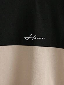 EASEVO Plus Size Men's Casual Letter Print Contrast Color Short Sleeve T-Shirt - Black - View 5