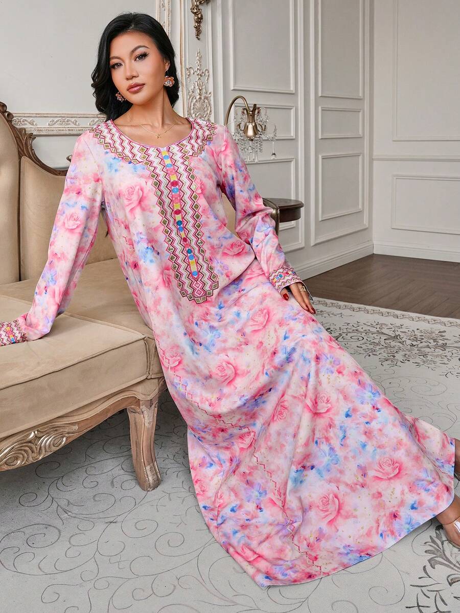Women's Turkish Maxi Dress & Arabic Traditional Abaya - Watermelon Pink - View 1
