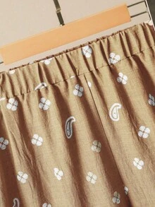 Lacomfia Bộ đồ nữ dáng rộng thoải mái họa tiết hoa điều, 2 món, thích hợp mặc hàng ngày, cỡ lớn. - màu nâu - Xem 6