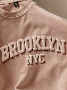 Manfinity Joysei Áo thun nam dáng rộng màu kaki da lộn in chữ 3D, thích hợp cho mùa hè, quà tặng bạn bè. - Màu Khaki - Xem 2