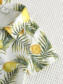 SHEIN Chemise décontractée minimaliste pour bébé garçon avec imprimé tropical floral et citron, confortable, convient pour le printemps/été - Multicolore - Voir 4