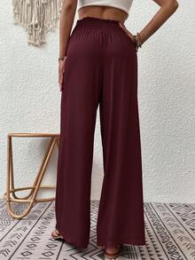 EMERY ROSE Women's Solid Color Pleated Casual Versatile Wide Leg Pants For Daily Wear - Red - View 2