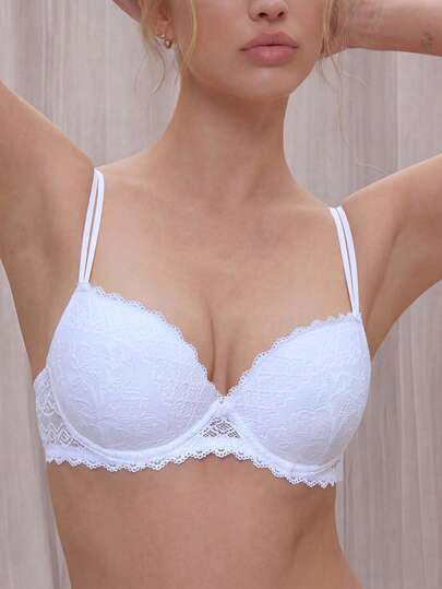 Bralution 1pc Premium Lace Comfortable Padded & Underwired Push-Up Lingerie Bra For Women