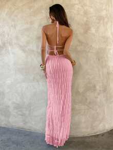 Aloruh Women's Sexy Backless Halter Dress For Summer - Lilac Purple - View 2
