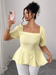 SHEIN Elenzya 大码夏季休闲派对露肩上衣 - 黃色 - 查看 5