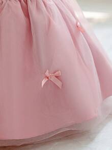 SHEIN Glamorique Kids 女婴花童伴娘礼服，婚礼，花童，优雅，大蝴蝶结，生日拍照服装，生日派对，适合正式场合，春季 - 粉色 - 查看 5