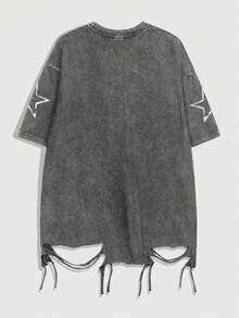 ROMWE MEN Grunge Punk Men's Gothic Pattern Round Neck Casual Versatile Daily Wear Short Sleeve T-Shirt - Dark Grey - View 2