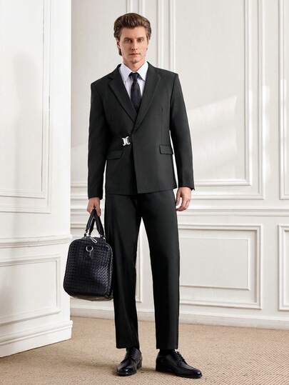 Officeau Men's Slim Fit Stylish Black Suit Jacket For Wedding And Party, Fashionable Outerwear